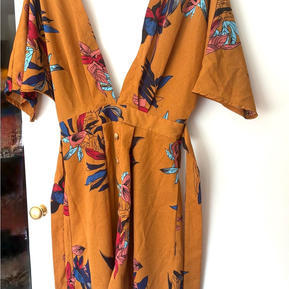 SHEIN Mustard and Multicolor Floral Midi Dress